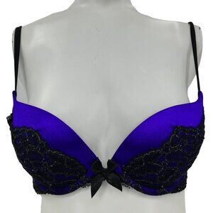 Victorias Secret Very Sexy Plunge Bra Blue Black Lace Size 32C Padded Underwire